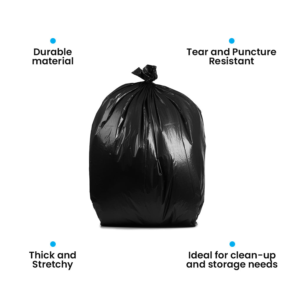 100 Gallon Garbage Bags: Black, 1.3 Mil, 67x79, 50 Bags/Case.