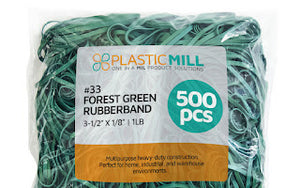 Rubber Bands #33: #33 Size, Forest Green, 1LB/500 Count.