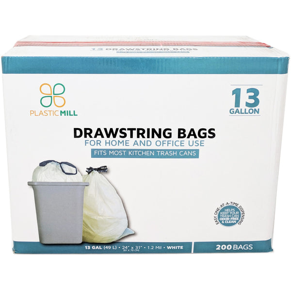 Innovaze 13 Gallon Kitchen Trash Bags with Drawstring, White (135-Count)